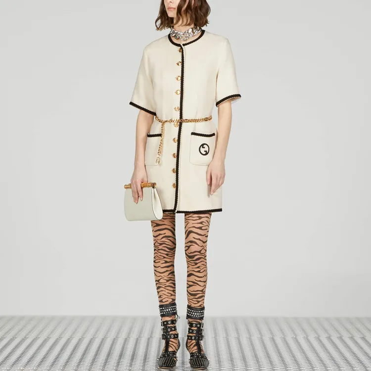 GUCCI SS23 Short Sleeved Dress Women's Beige-3