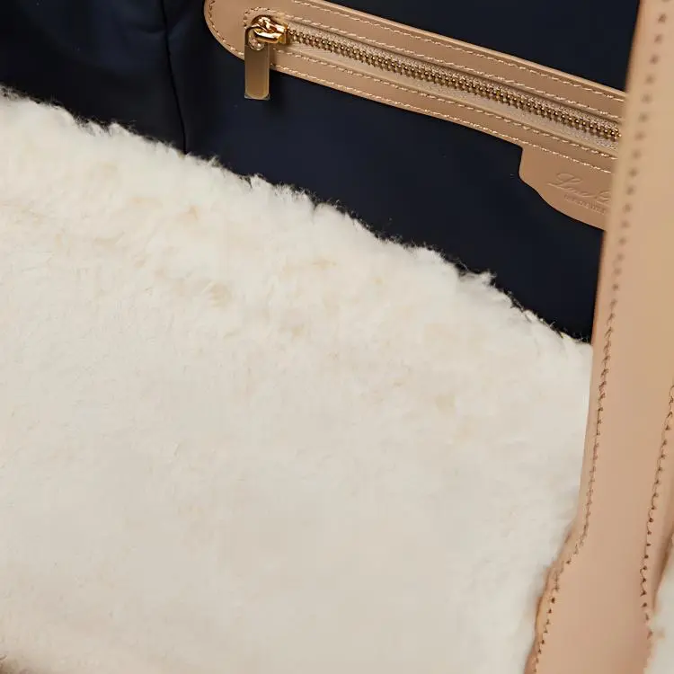 Loro Piana Sesia Shearling Tote Bag Shopping Bag Handbag Large Size Women's Beige-2
