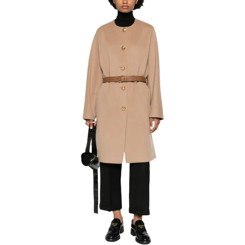 PRADA Crewneck Button-Up Long Coat-1