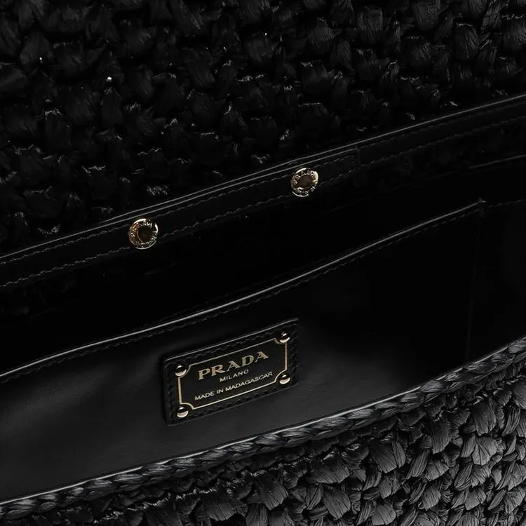 PRADA Raffia Crossbody Bag, Shoulder Bag Women's Black-4