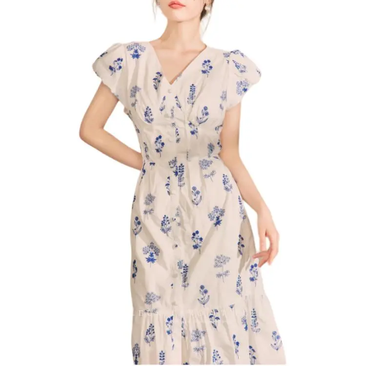QIAOYUHUAZUN Short Sleeved Dresses Women's Blue-3