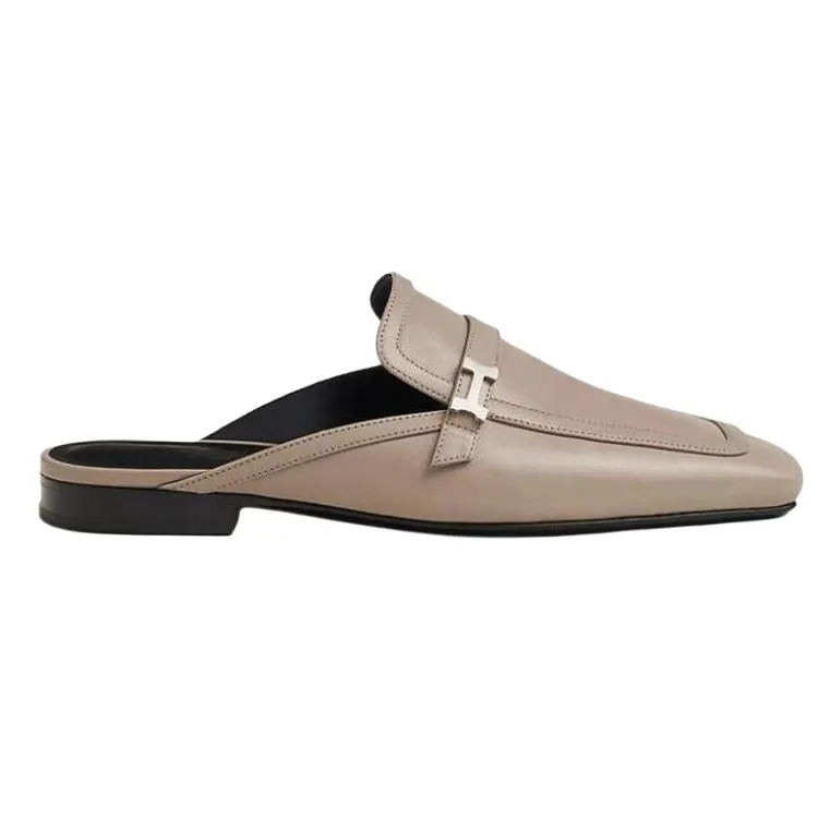 HERMES Groupie Wrap toe Slippers Women's Gray Yellow Beige-1