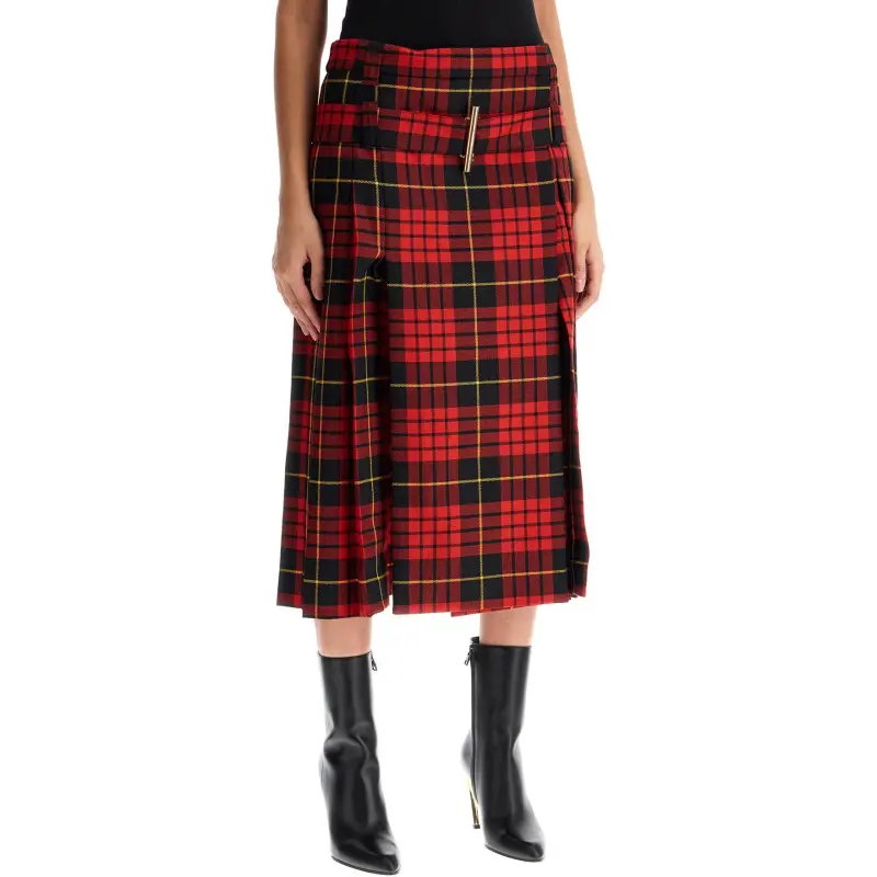 Alexander McQueen Tartan Check Belted Waist Midi Skirt-4
