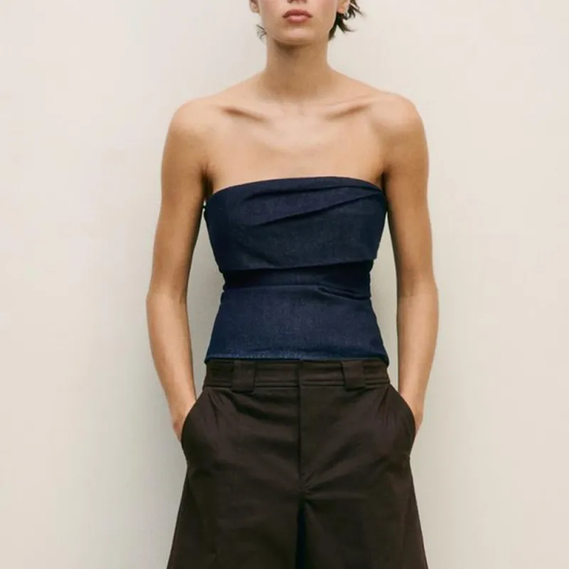 ZARA Strapless Top Women's Blue-1