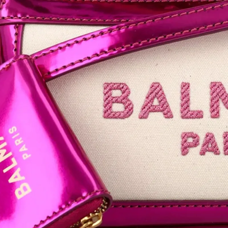 BALMAIN B ARMY Canvas Shoulder Bag Women's Red & Beige-3