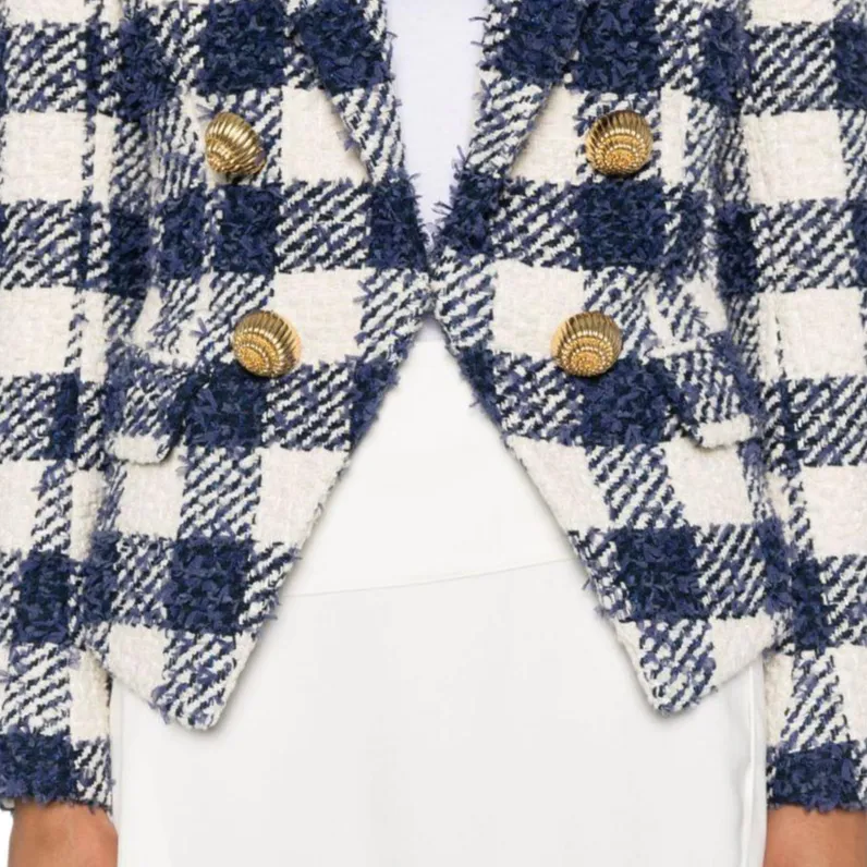 BALMAIN Gingham-check Tweed Blazer-4
