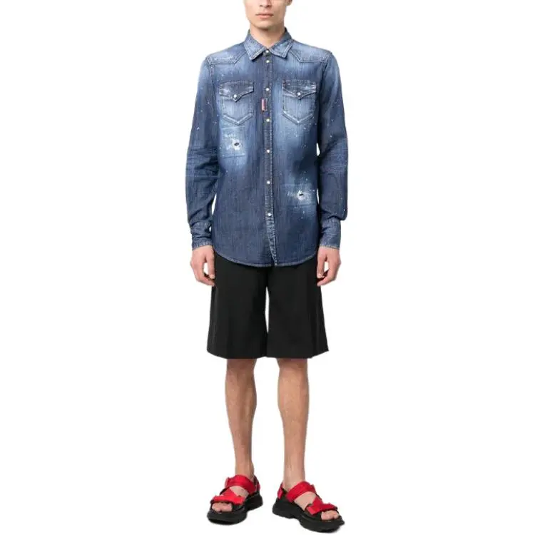 DSQUARED 2 Long Sleeved Curved Hem Shirt-1