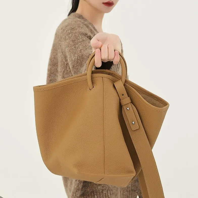 TIME LOVER Cow Leather Tote Shoulder Bag, Crossbody Bag, Handbag Large Size Unisex-6