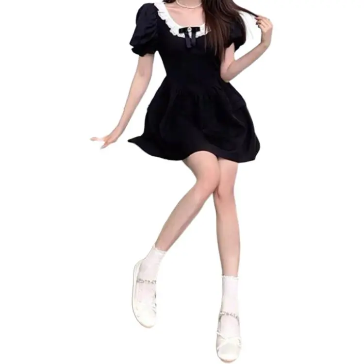ABCMININ Short Sleeved Dresses Women's Black-2