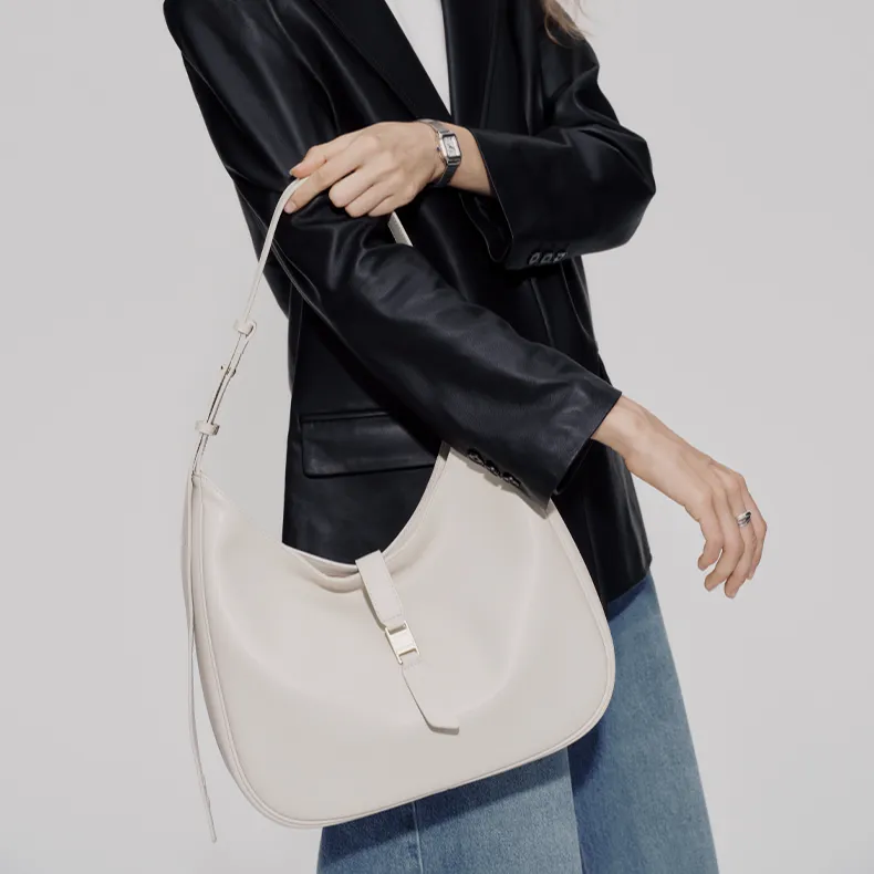 LA FESTIN Cow Leather Tote Shoulder Bag For Commute Regular Women's Graphite Black/Amber/Coconut Milk White-4