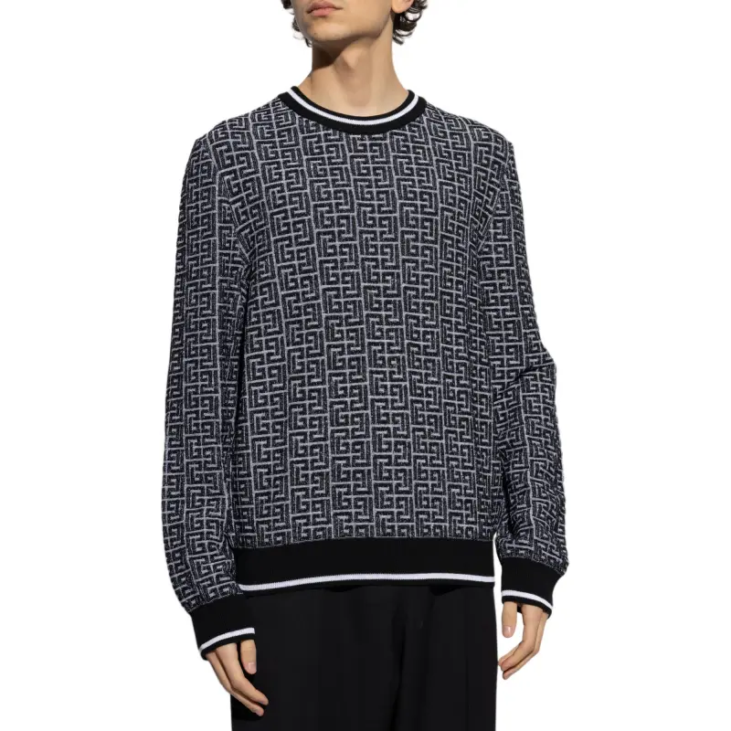BALMAIN Monogrammed Jacquard Knit Sweater-1
