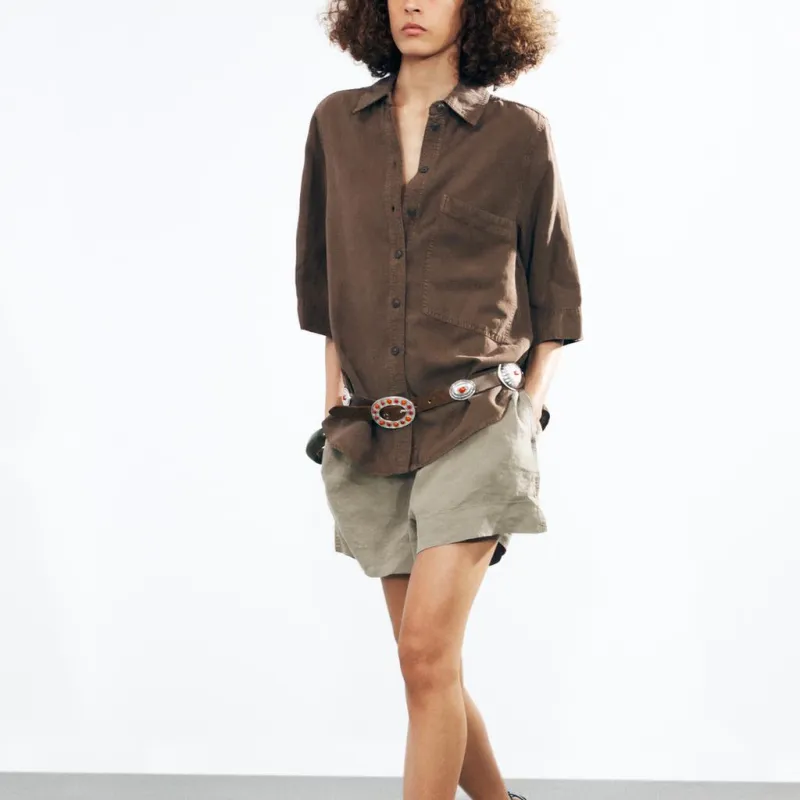 ZARA ZW Series Shirt Women's Brown-5