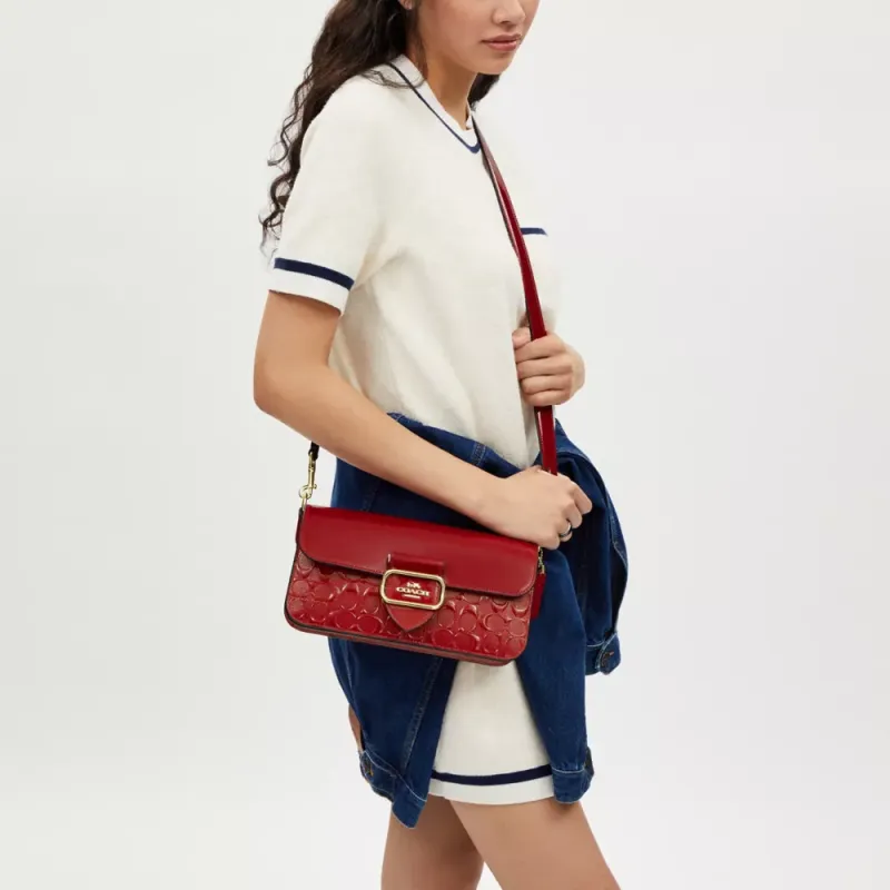 COACH Morgan Split Cow Leather Crossbody Bag, Shoulder Bag Medium Size Women's Red-4