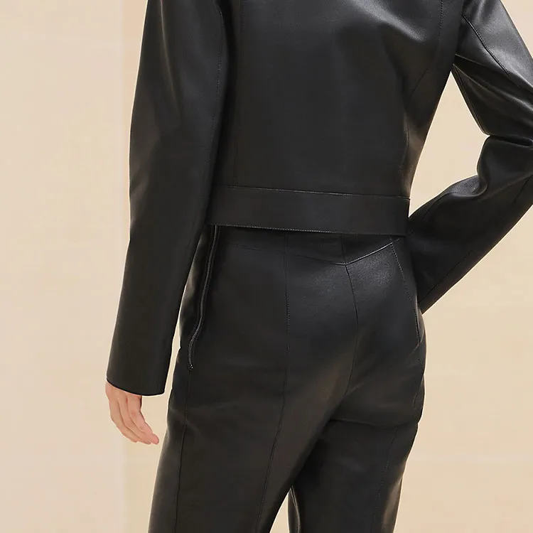 HERMES FW24 Leather Jacket Women's Black-2