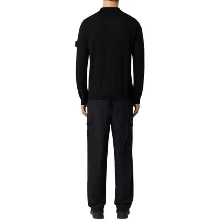 STONE ISLAND Logo Patch Long Sleeved Polo Shirt-4