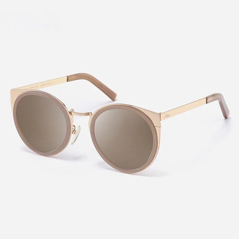 Fakeme Metal Round Sunglasses Unisex Milk Tea-3