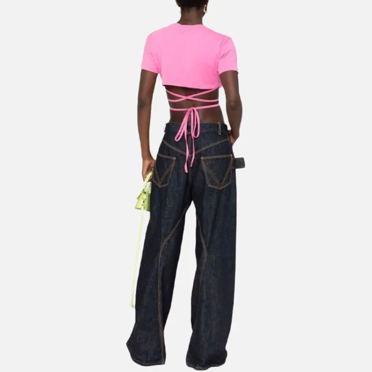 Jacquemus Wraparound Cropped T Shirt T Shirt Pink-2
