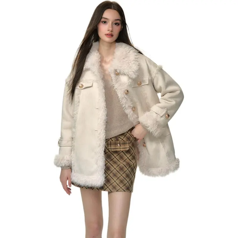 Li Zixian Velvet feel Coat Women's White Medium Shearling-5