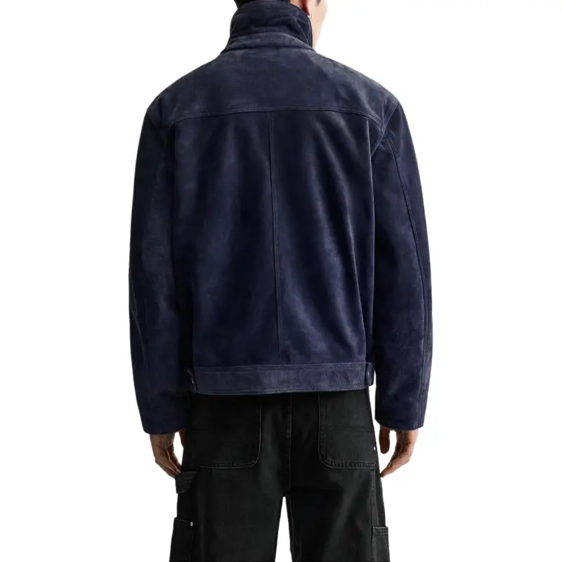 ZARA Leather Jacket Men's Dark Blue-3