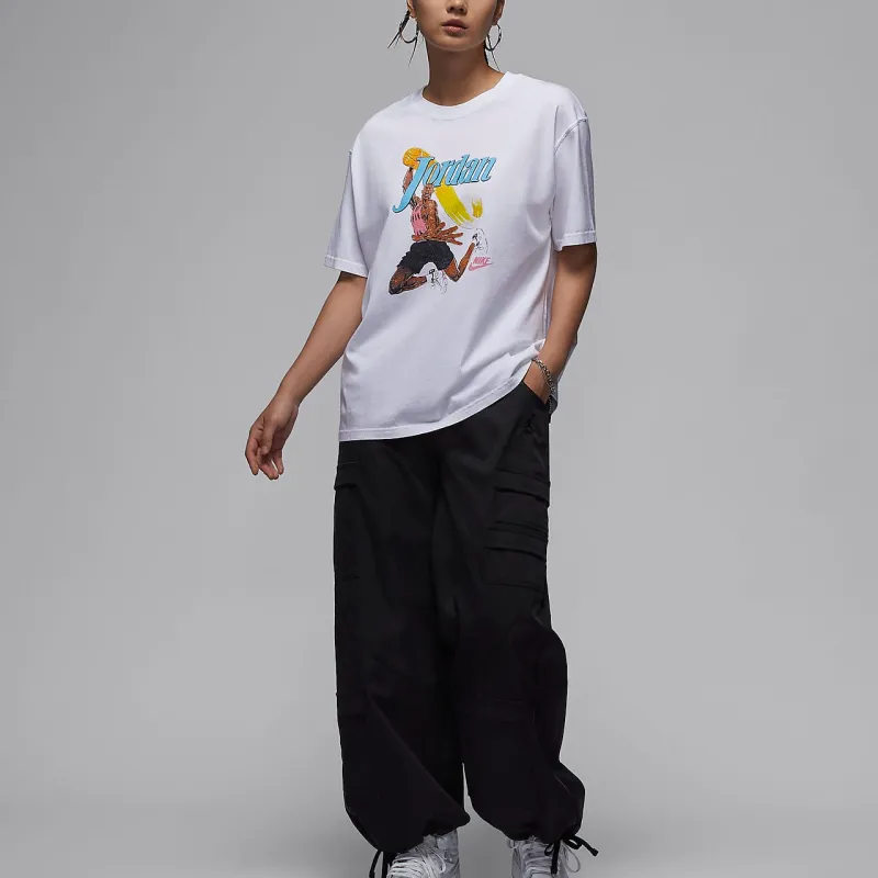 Jordan Drop Shoulder Sleeve T-Shirt Women's White/Black-2