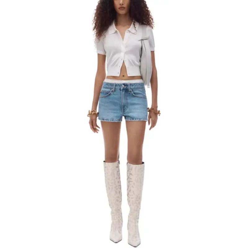 Alexander Wang Pointelle Undie High Rise Mini Shorts Vintage Light Indigo-3