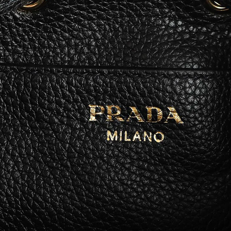 PRADA Calfskin Bucket Bag, One Shoulder Handbag Women's Black-9