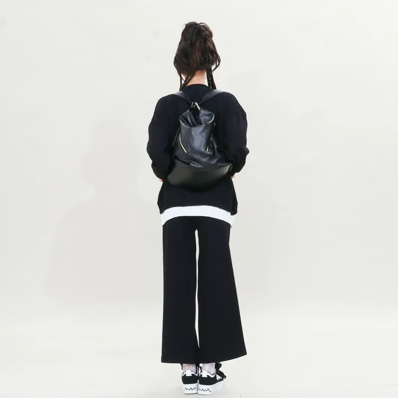 OTA PU Backpack Medium Size Unisex Black White-9