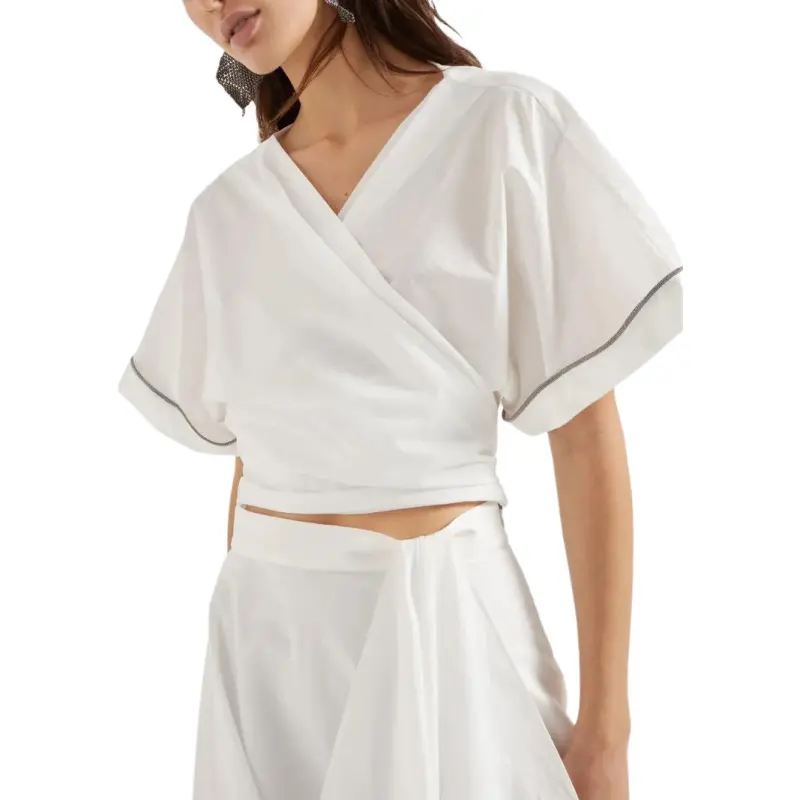 Brunello Cucinelli Shiny Trim Poplin Kimono Style Top-4