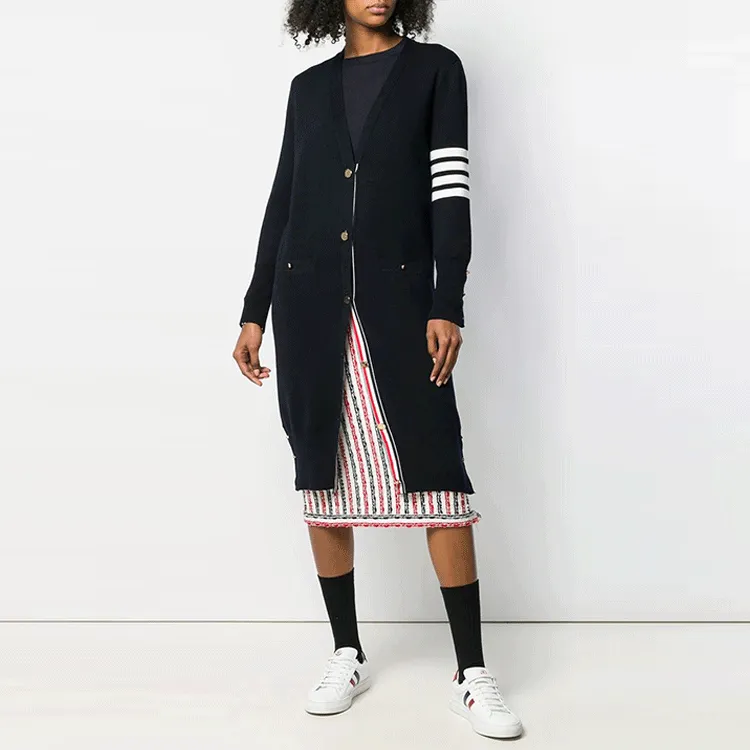 THOM BROWNE 4 Bar Detail Longline Cardigan-1