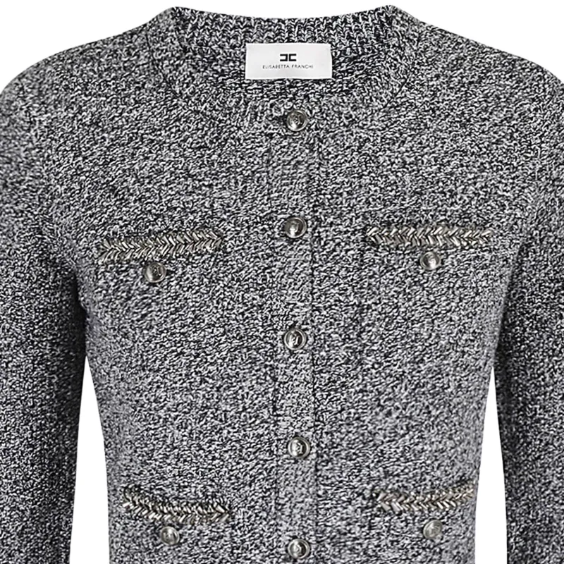 Elisabetta Franchi Embroidered Bouclé Cropped Cardigan-2