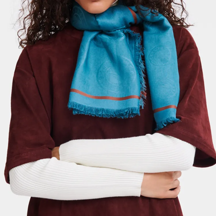 LONGCHAMP Cotton Shawls Women's Blue-2