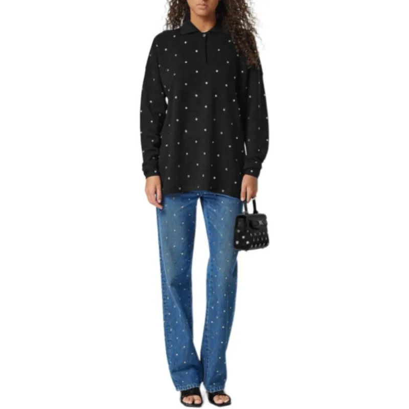 VERSACE Stud Embellished Long Sleeved Knitted Polo Shirt-1
