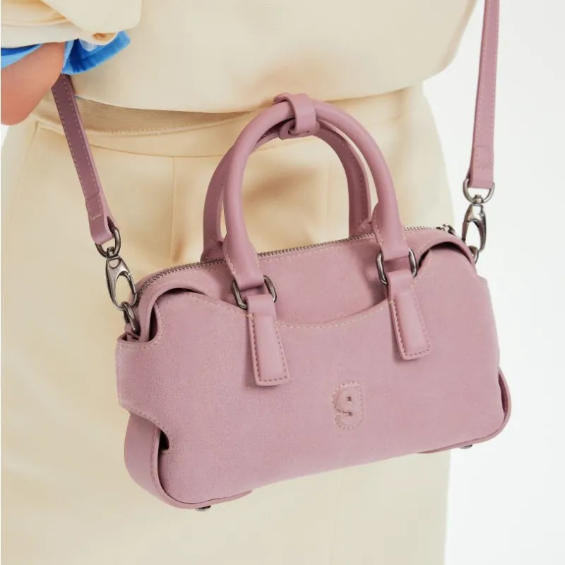 KUNOGIGI Split Cow Leather Bonded Synthetic Leather Shoulder Bag Crossbody Bag Handbag Regular Women's Suede Powder-1