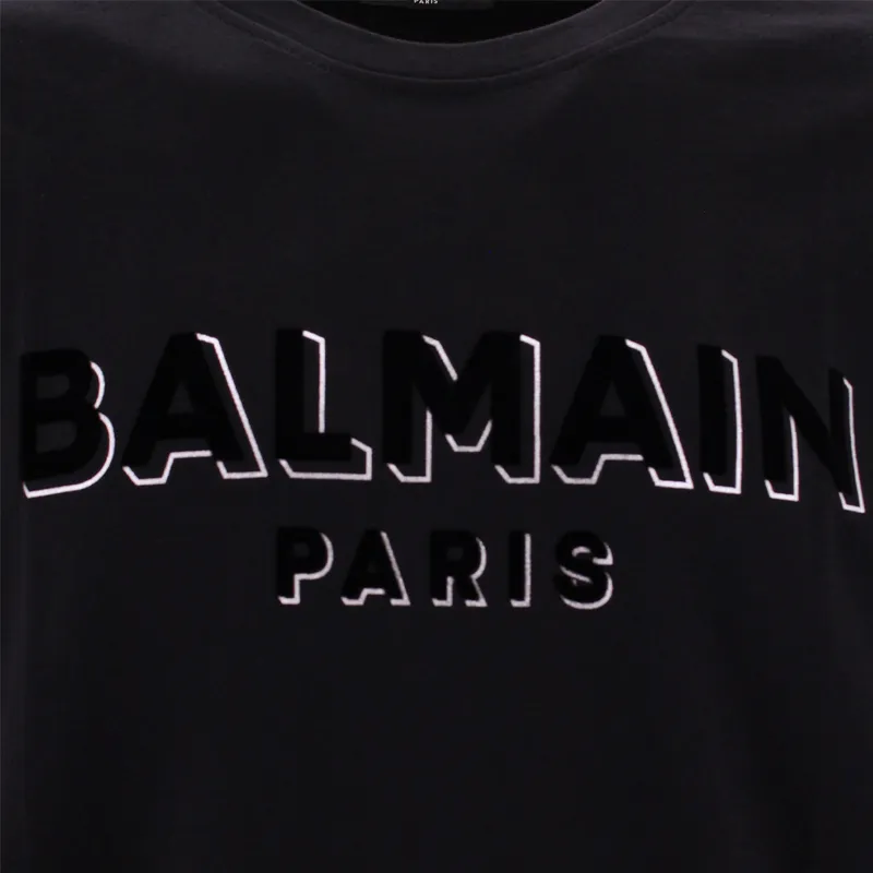 BALMAIN Flocked logo Cotton T shirt-4