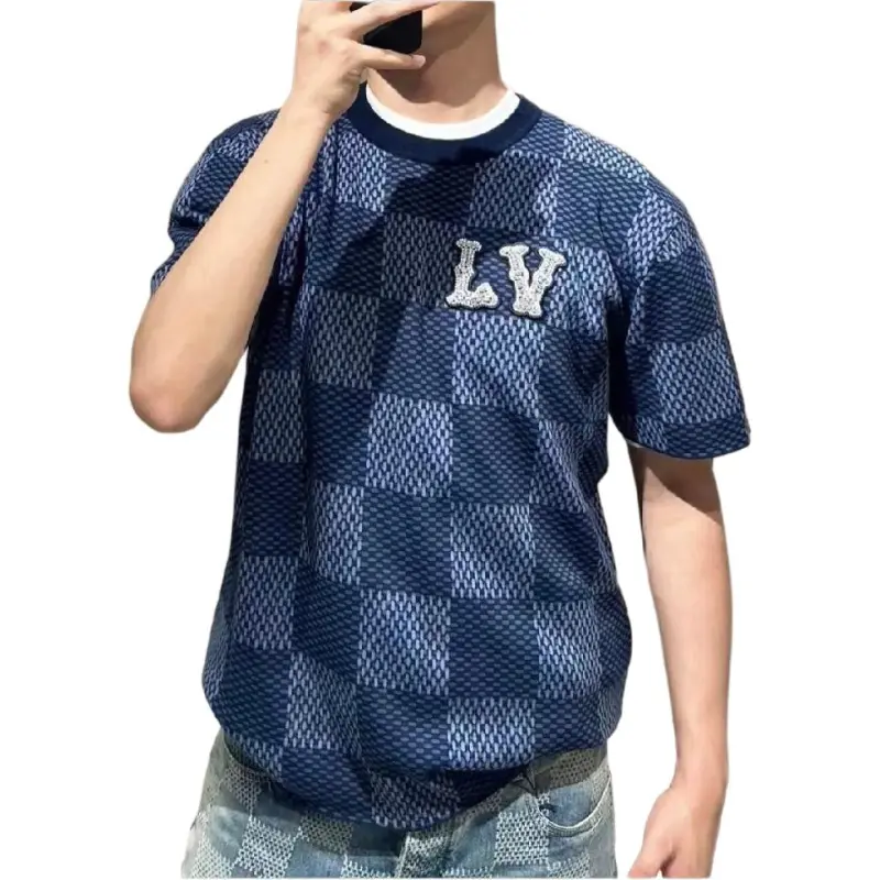LOUIS VUITTON Damier Short Sleeved Crewneck With Lv Crystal Patch-3