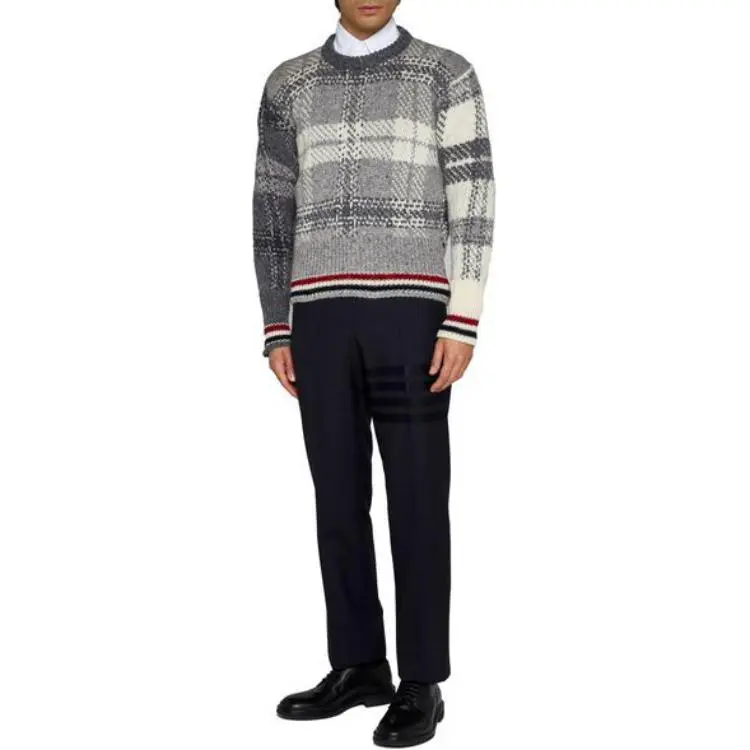THOM BROWNE Tartan Printed Ribbed Pullover-1