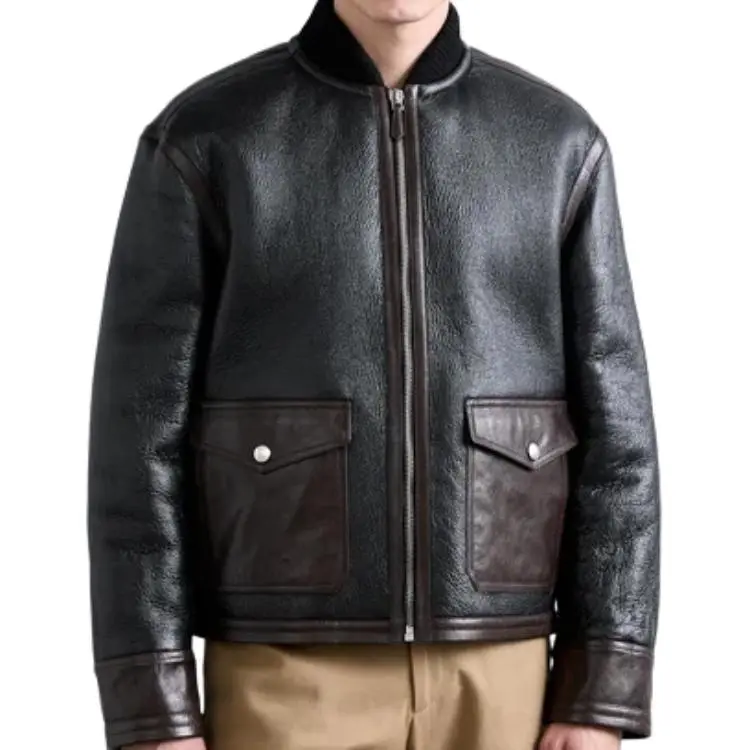 BALLY Contrasting trim Leather Bomber Jacket-3
