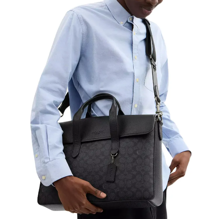 COACH Sullivan Coated Canvas Shoulder Bag Crossbody Bag Handbag Large Size Men's Black Gray Color-3