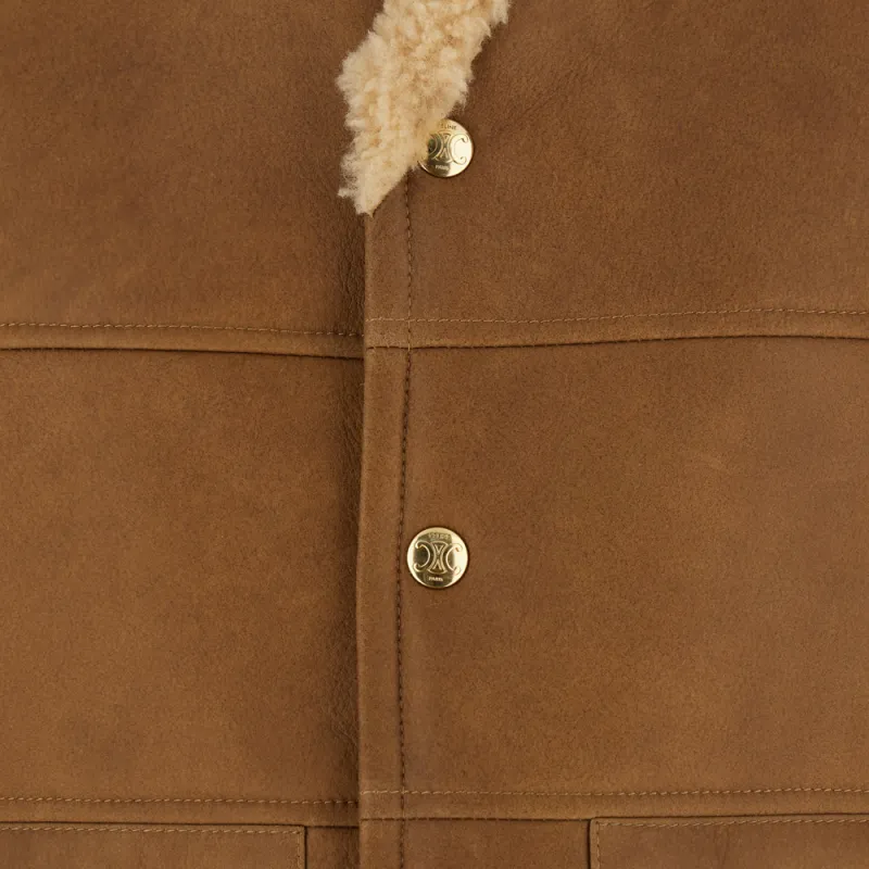 CELINE Oversized Sleeveless Jacket In Curly Lambskin-2