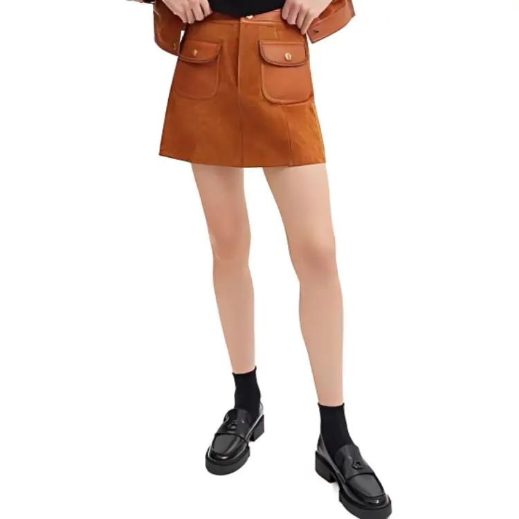 COACH Leather Short Skirts Women's Brown-2