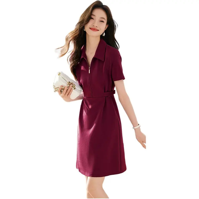 Mo Han Yi Mei Short Sleeved Dresses Women's Berry Purple-1