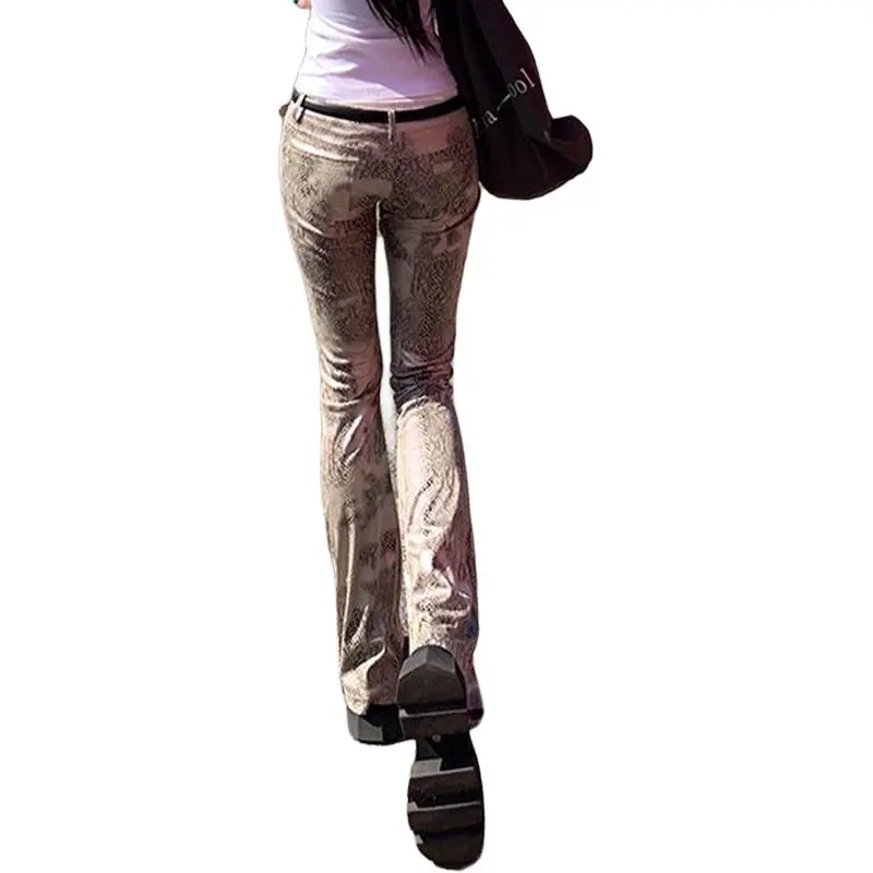 NHZN Casual Pants Women's Distressed Wild Python-4