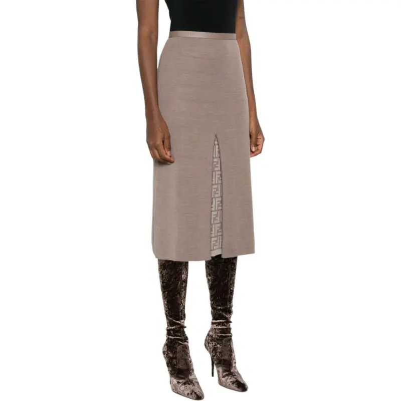 FENDI Slit Detailed Ribbed Skirt-2