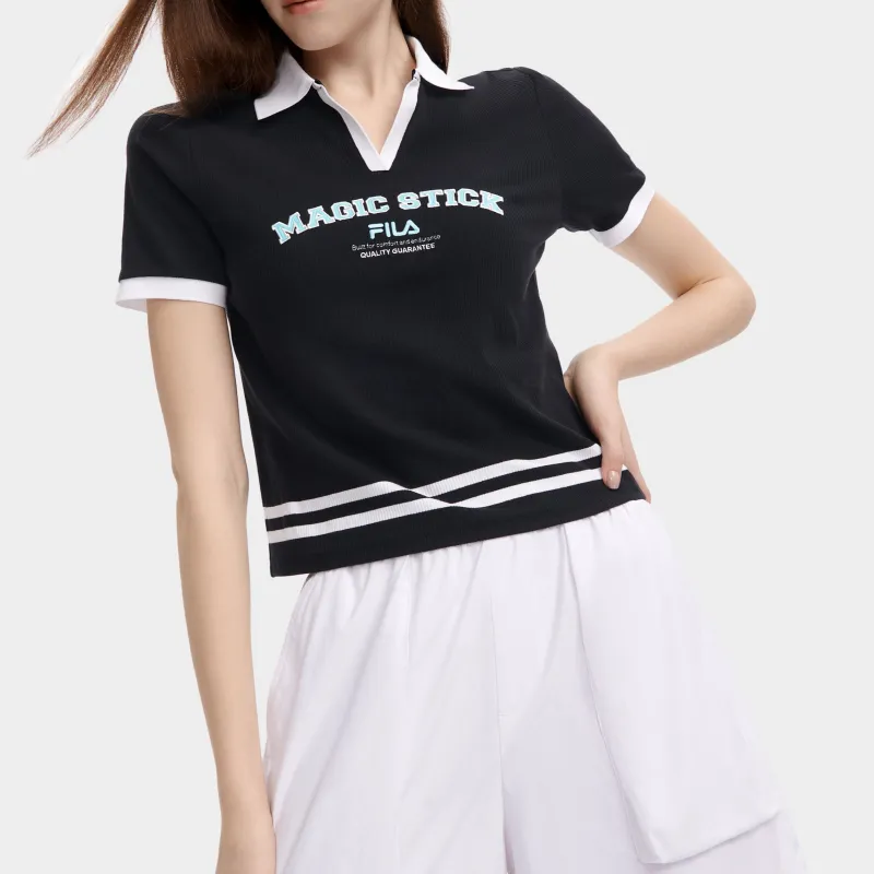 FILA X Magic Stick Joint Series Polo Shirt Women's Jet Black-3