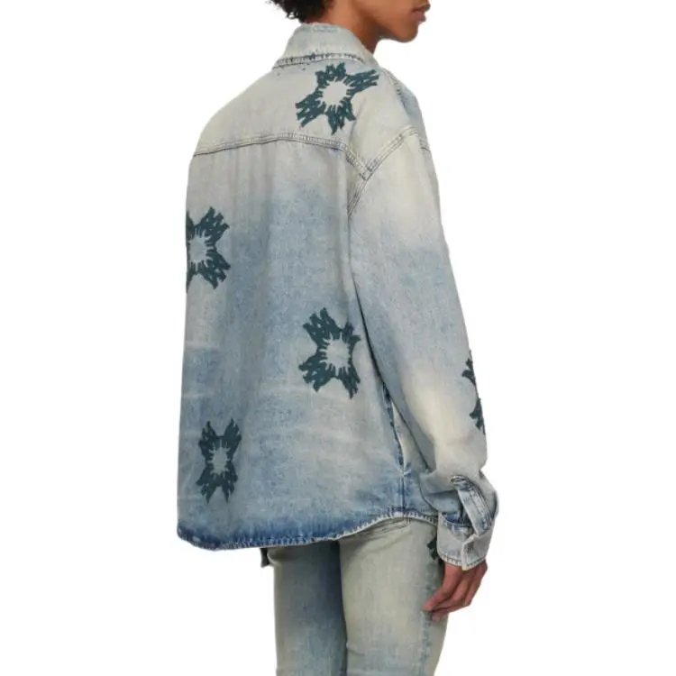 AMIRI Logo Embroidered Distressed Denim Overshirt-4