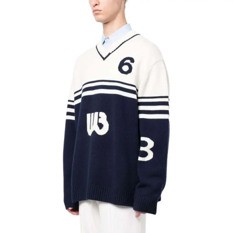 Wales Bonner V Neck Intarsia Knit Jumper-4