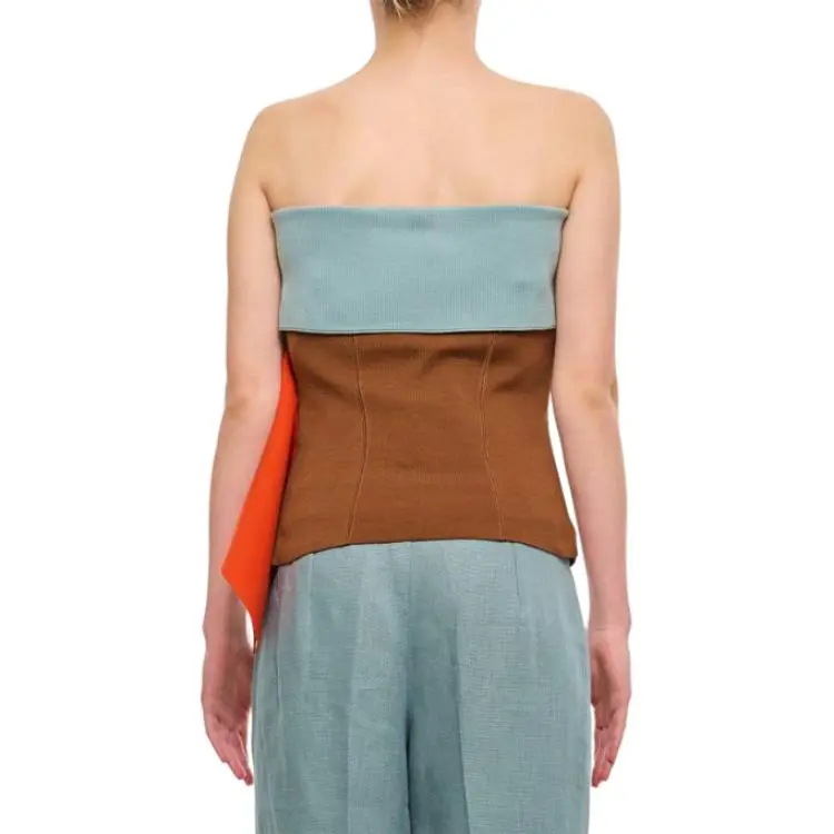 FENDI Asymmetric Draped Color Block Bustier Top-3