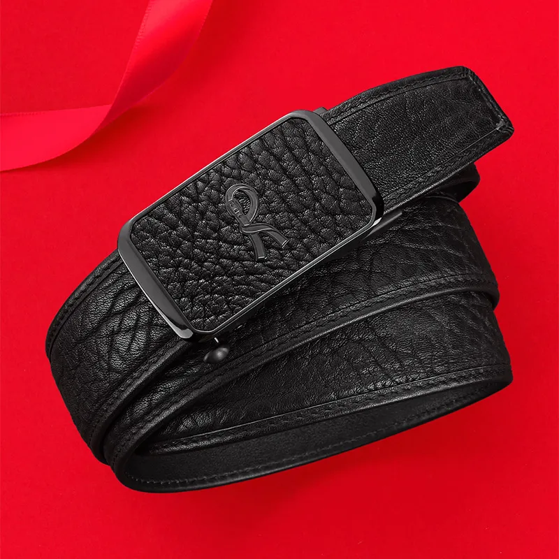 ROBERTA DI CAMERINO Bison Leather Belts Men's Black 3.45CM Writing A Greeting Card And Printing Photos-5