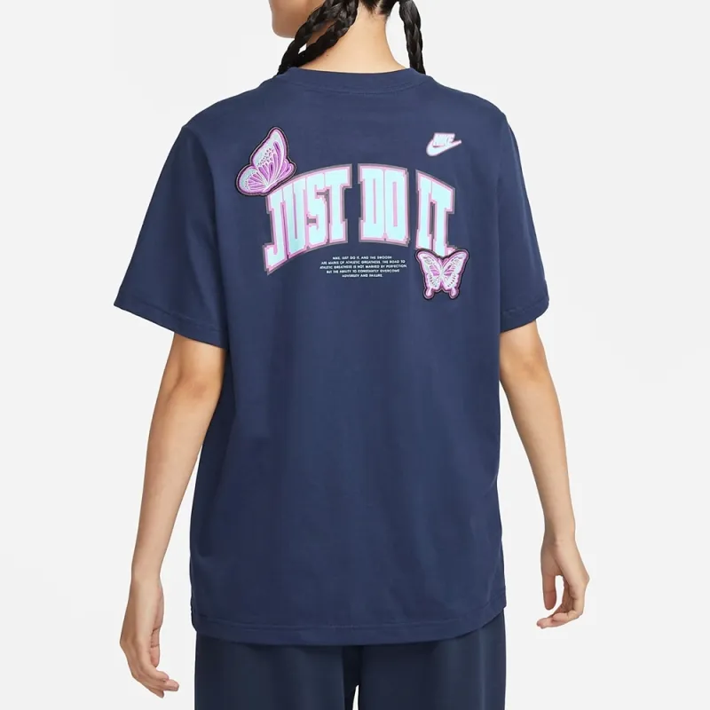 Nike Women'ss Logo Letter Print Retro T-Shirt 'Navy Blue'-3