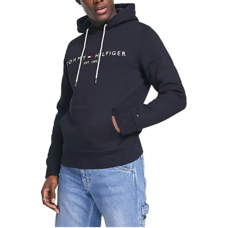 Tommy Hilfiger Big And Tall Tommy Logo Hoodie Big & Tall Black Sweatshirt Men's Dark Blue-2